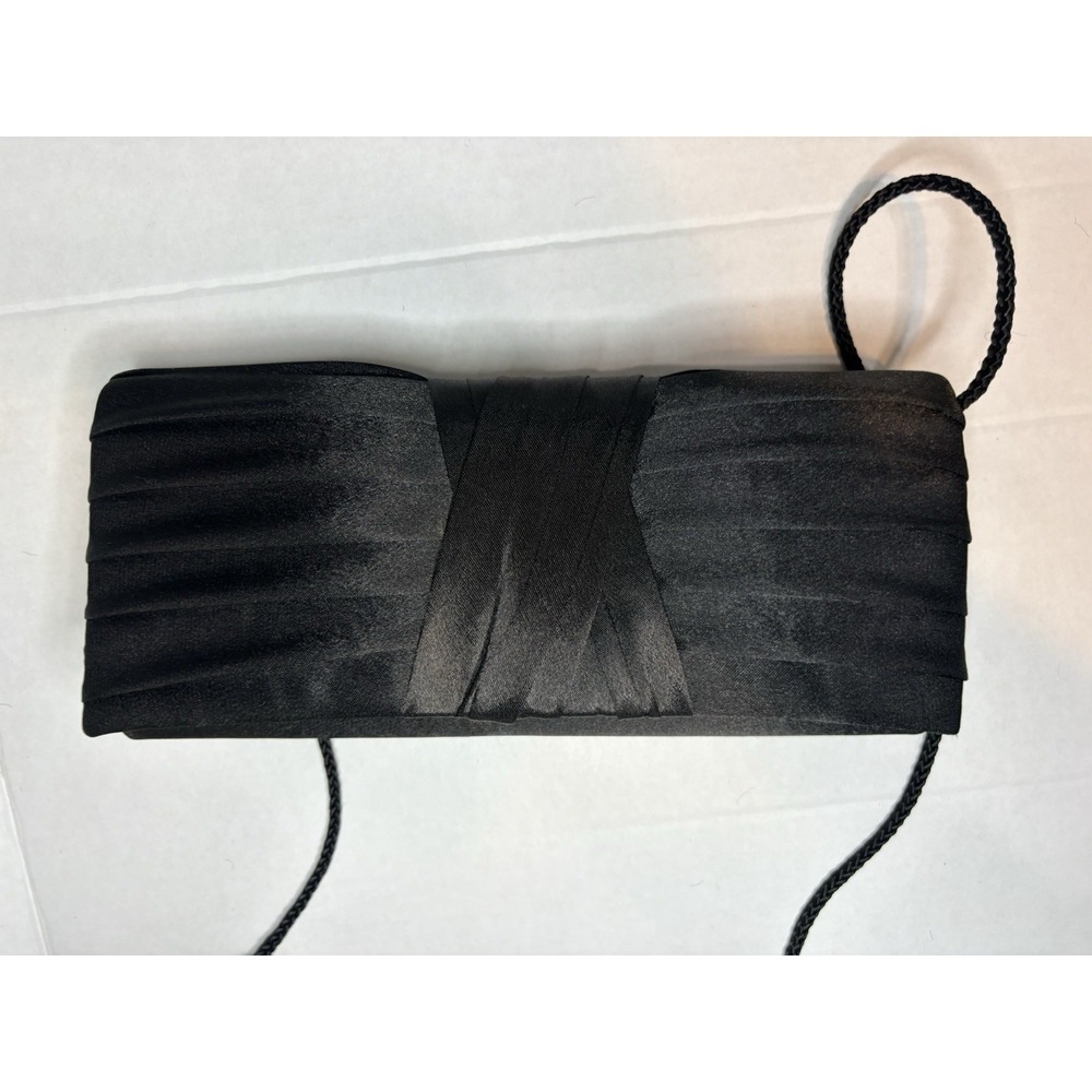 Elegant Black Satin Evening Clutch Purse Pleated Wrap Wedding Prom Shoulder Bag